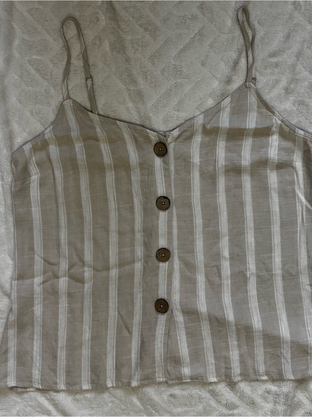 Kismet Beige & White Striped Button-Front Cami Top – XL